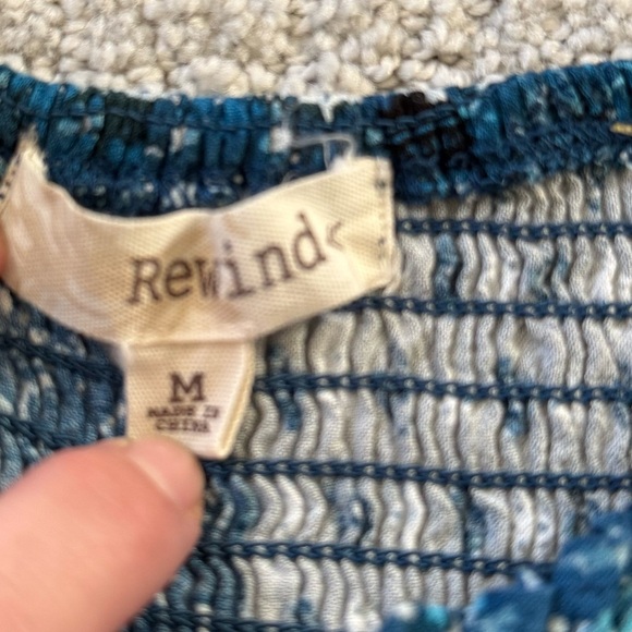 Rewind Paisley Babydoll Mini Dress Size M Teal Navy Cowgirl Western Boho Easter - Picture 6 of 8